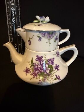 Rossetti Hand Painted Porcelain Floral Tea For One Set, Teapot Cup Lid, Japan